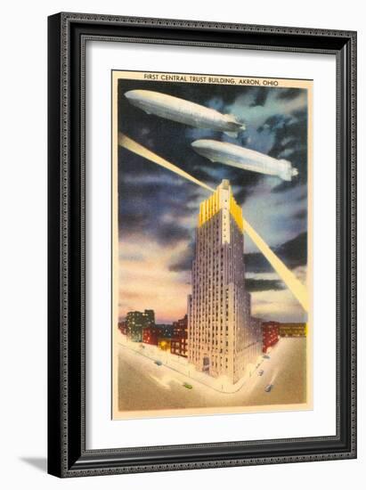 Night, Blimps over Central Trust, Akron, Ohio-null-Framed Premium Giclee Print