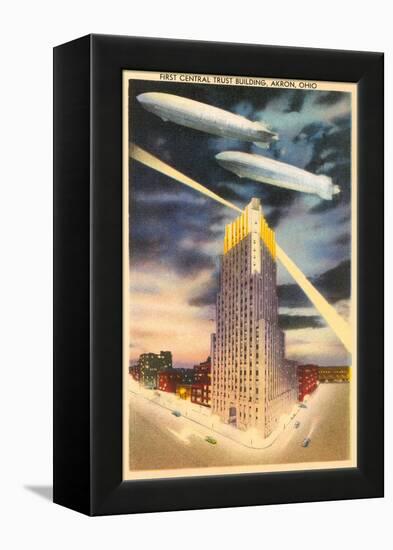 Night, Blimps over Central Trust, Akron, Ohio-null-Framed Stretched Canvas