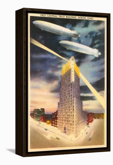 Night, Blimps over Central Trust, Akron, Ohio-null-Framed Stretched Canvas