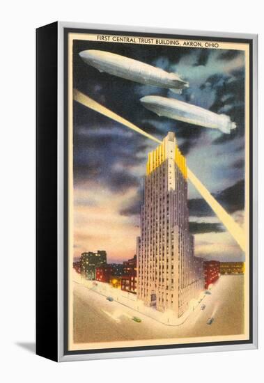 Night, Blimps over Central Trust, Akron, Ohio-null-Framed Stretched Canvas