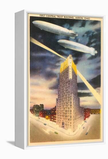 Night, Blimps over Central Trust, Akron, Ohio-null-Framed Stretched Canvas