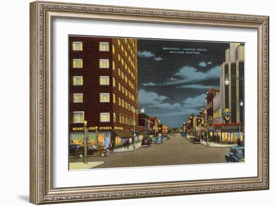 Night, Broadway, Billings, Montana-null-Framed Art Print