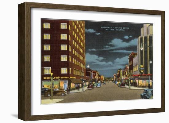 Night, Broadway, Billings, Montana-null-Framed Art Print