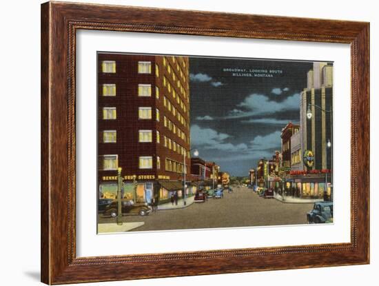 Night, Broadway, Billings, Montana-null-Framed Art Print