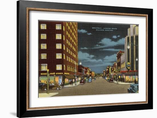 Night, Broadway, Billings, Montana-null-Framed Art Print