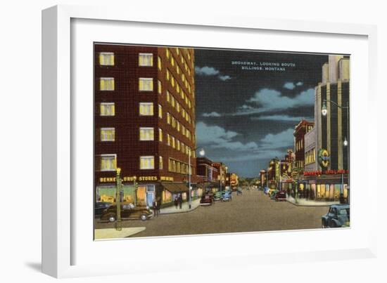 Night, Broadway, Billings, Montana-null-Framed Art Print