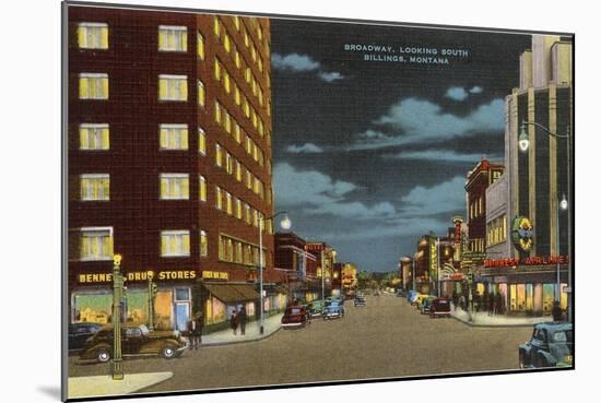 Night, Broadway, Billings, Montana-null-Mounted Art Print