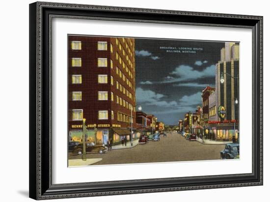 Night, Broadway, Billings, Montana-null-Framed Art Print