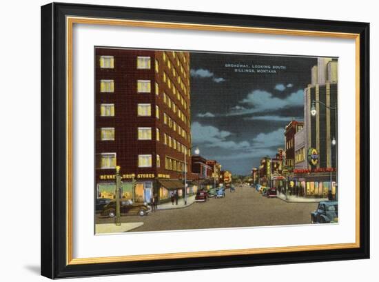 Night, Broadway, Billings, Montana-null-Framed Art Print