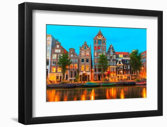 Night City View of Amsterdam Canal Herengracht-kavalenkava volha-Framed Photographic Print