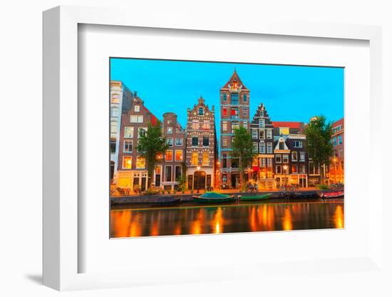 Night City View of Amsterdam Canal Herengracht-kavalenkava volha-Framed Photographic Print