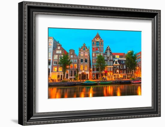 Night City View of Amsterdam Canal Herengracht-kavalenkava volha-Framed Photographic Print