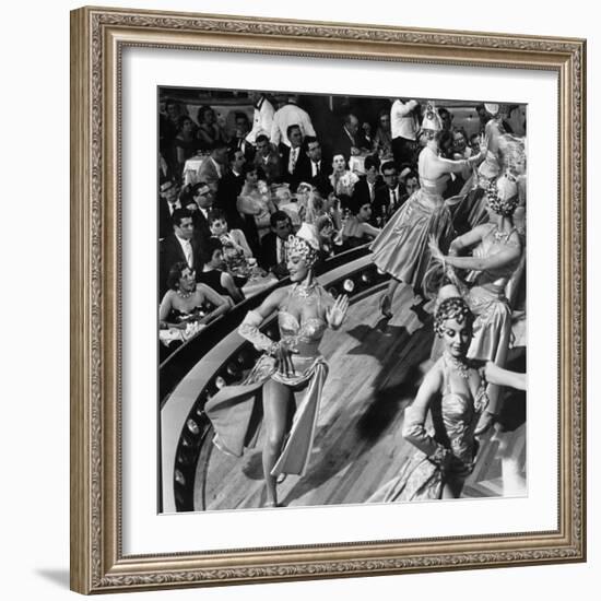 Night Club Dancers Performing "A Boudoir in Heaven" Scene on Stage-Yale Joel-Framed Photographic Print