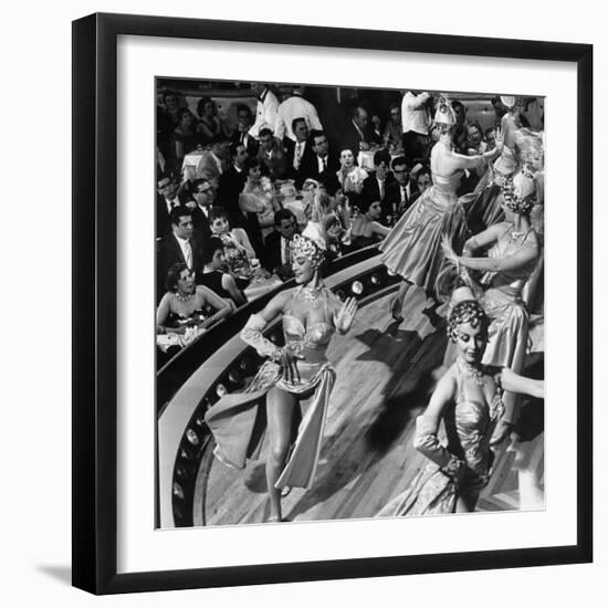 Night Club Dancers Performing "A Boudoir in Heaven" Scene on Stage-Yale Joel-Framed Photographic Print