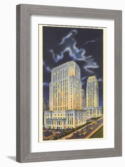 Night, Courthouse and City Hall, Kansas City, Missouri-null-Framed Art Print