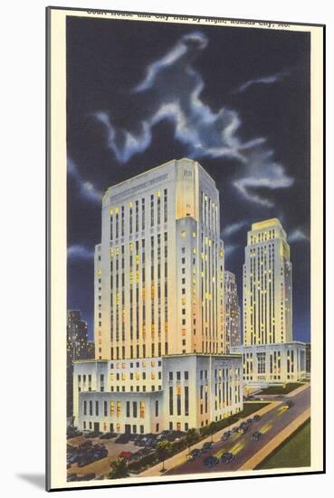 Night, Courthouse and City Hall, Kansas City, Missouri-null-Mounted Art Print