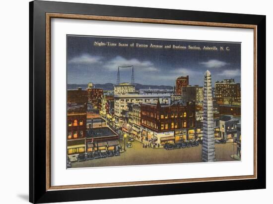 Night, Downtown Asheville, North Carolina-null-Framed Art Print