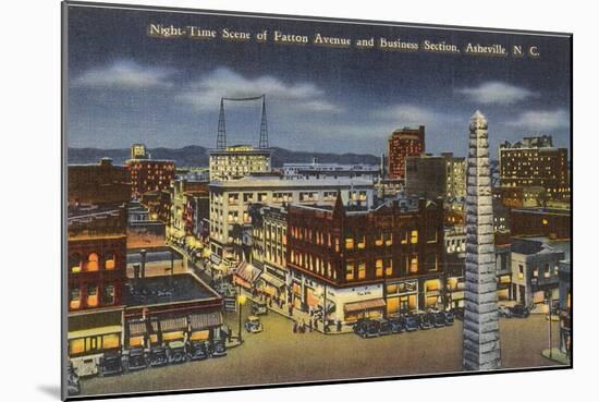 Night, Downtown Asheville, North Carolina-null-Mounted Art Print