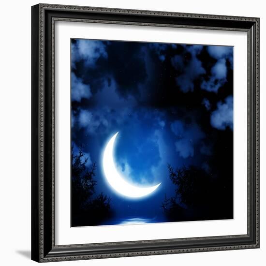 Night Fairy Tale - Bright Moon Reflected In Water-frenta-Framed Art Print