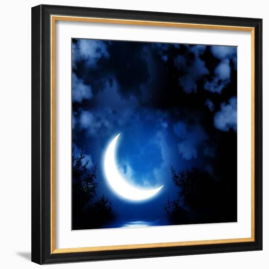 Night Fairy Tale - Bright Moon Reflected In Water-frenta-Framed Art Print