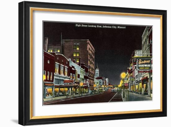 Night, High Street, Jefferson City, Missouri-null-Framed Art Print
