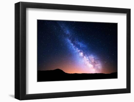 Night Landscape with Colorful Milky Way and Yellow Light at Mountains. Starry Sky with Rocks at Sum-Denis Belitsky-Framed Photographic Print