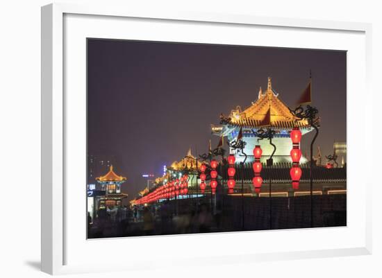 Night Lighting and Glowing Lanterns, Views from Atop City Wall, Xi'An, China-Stuart Westmorland-Framed Photographic Print