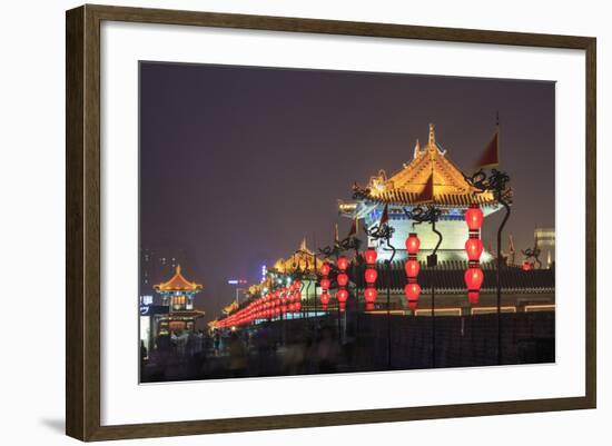 Night Lighting and Glowing Lanterns, Views from Atop City Wall, Xi'An, China-Stuart Westmorland-Framed Photographic Print