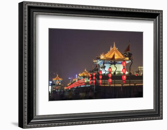 Night Lighting and Glowing Lanterns, Views from Atop City Wall, Xi'An, China-Stuart Westmorland-Framed Photographic Print