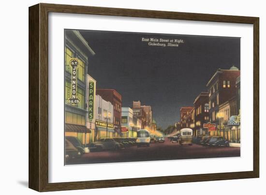 Night, Main Street, Galesburg, Illinois-null-Framed Art Print