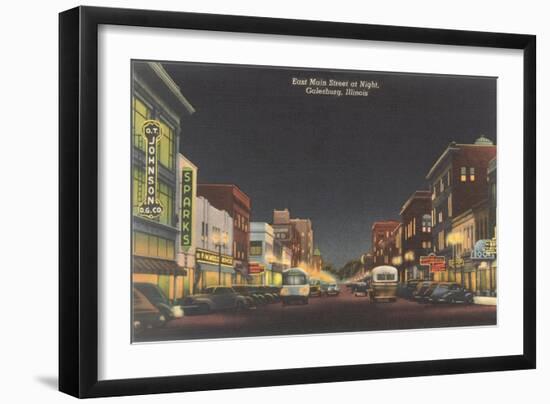 Night, Main Street, Galesburg, Illinois-null-Framed Art Print