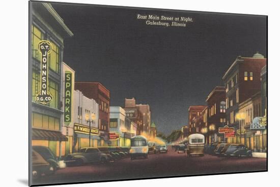 Night, Main Street, Galesburg, Illinois-null-Mounted Art Print