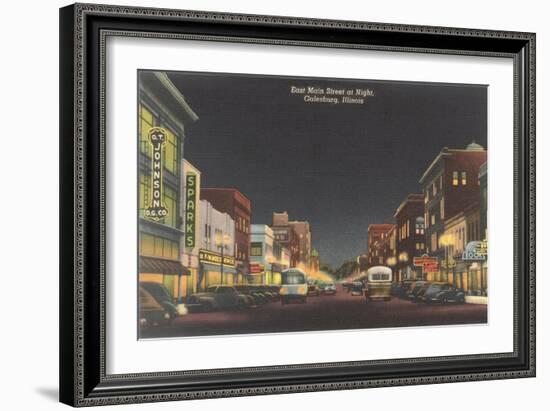 Night, Main Street, Galesburg, Illinois-null-Framed Art Print