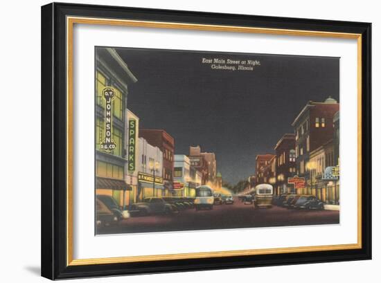 Night, Main Street, Galesburg, Illinois-null-Framed Art Print