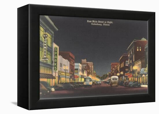 Night, Main Street, Galesburg, Illinois-null-Framed Stretched Canvas