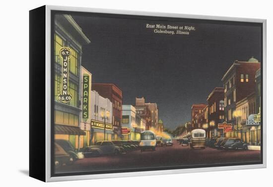 Night, Main Street, Galesburg, Illinois-null-Framed Stretched Canvas