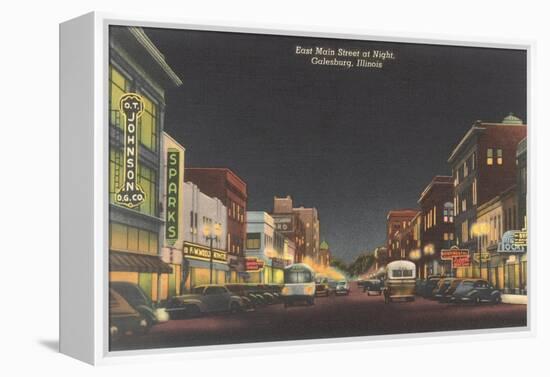 Night, Main Street, Galesburg, Illinois-null-Framed Stretched Canvas