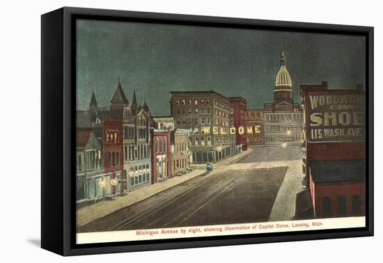 Night, Michigan Avenue, Lansing, Michigan-null-Framed Stretched Canvas