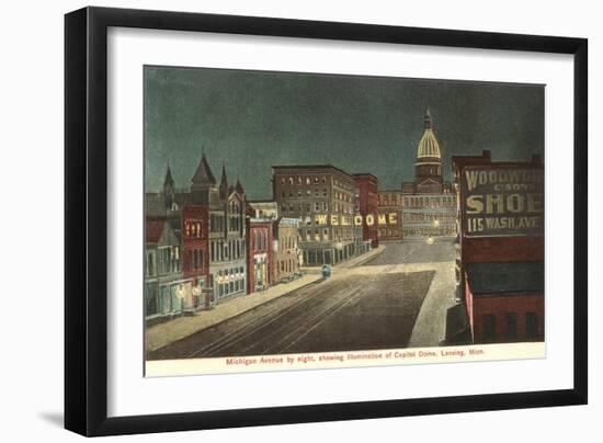 Night, Michigan Avenue, Lansing, Michigan-null-Framed Art Print