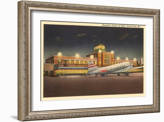 Night, Municipal Airport, Kansas City, Missouri-null-Framed Art Print