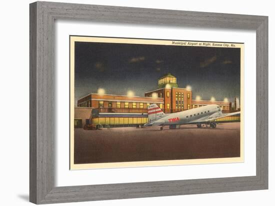 Night, Municipal Airport, Kansas City, Missouri-null-Framed Art Print