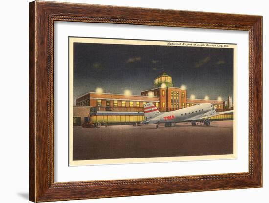 Night, Municipal Airport, Kansas City, Missouri-null-Framed Art Print