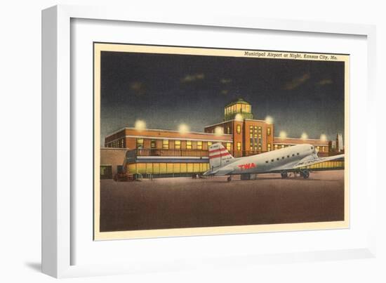 Night, Municipal Airport, Kansas City, Missouri-null-Framed Art Print