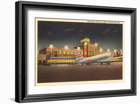 Night, Municipal Airport, Kansas City, Missouri-null-Framed Art Print