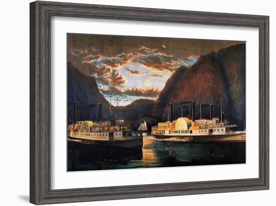 Night on the Hudson, 1864-Currier & Ives-Framed Giclee Print