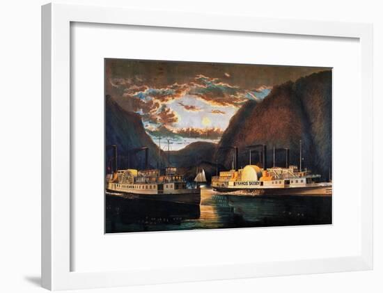 Night on the Hudson, 1864-Currier & Ives-Framed Giclee Print