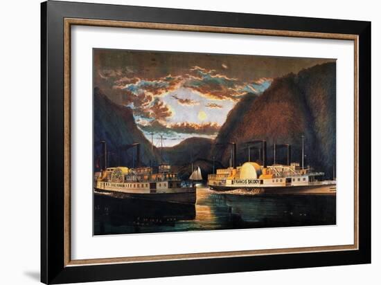 Night on the Hudson, 1864-Currier & Ives-Framed Giclee Print