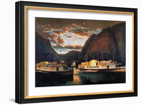 Night on the Hudson, 1864-Currier & Ives-Framed Giclee Print