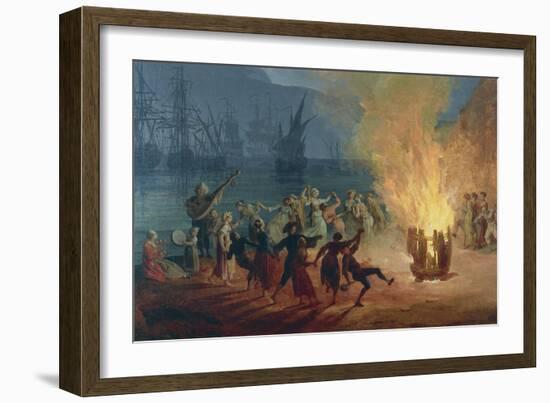 Night on the Neopolitan Sea, Detail Featuring Dancing around Fire-Pierre-Joseph Redouté-Framed Giclee Print