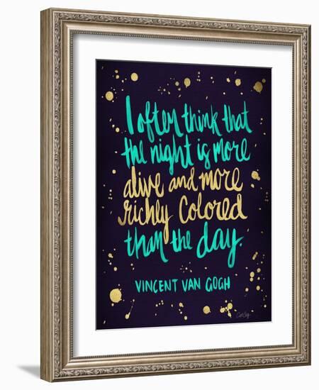 Night Owl in Navy and Gold-Cat Coquillette-Framed Art Print